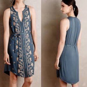 Anthropologie Tiny Syden Embroidered Tie Waist Dress LP